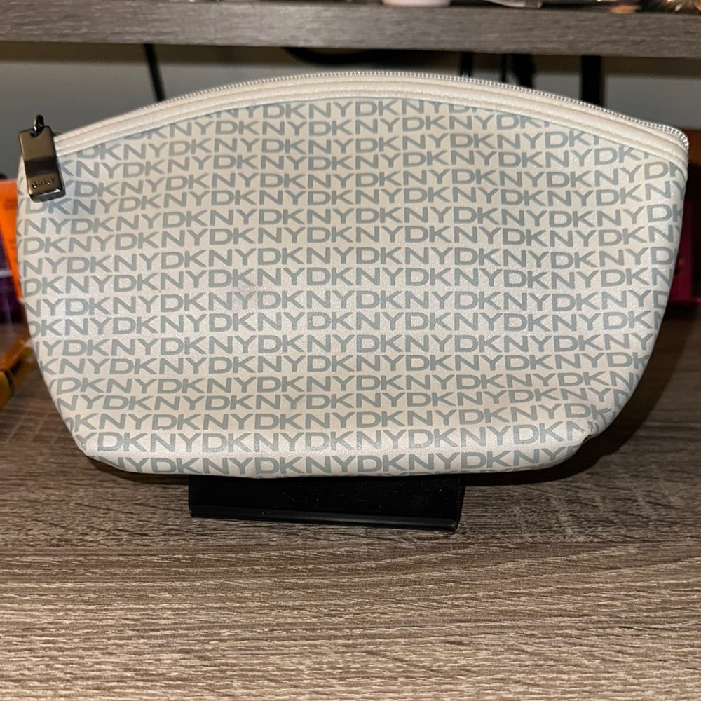 DKNY Monogram Cosmetic Bag in Gray and Cream